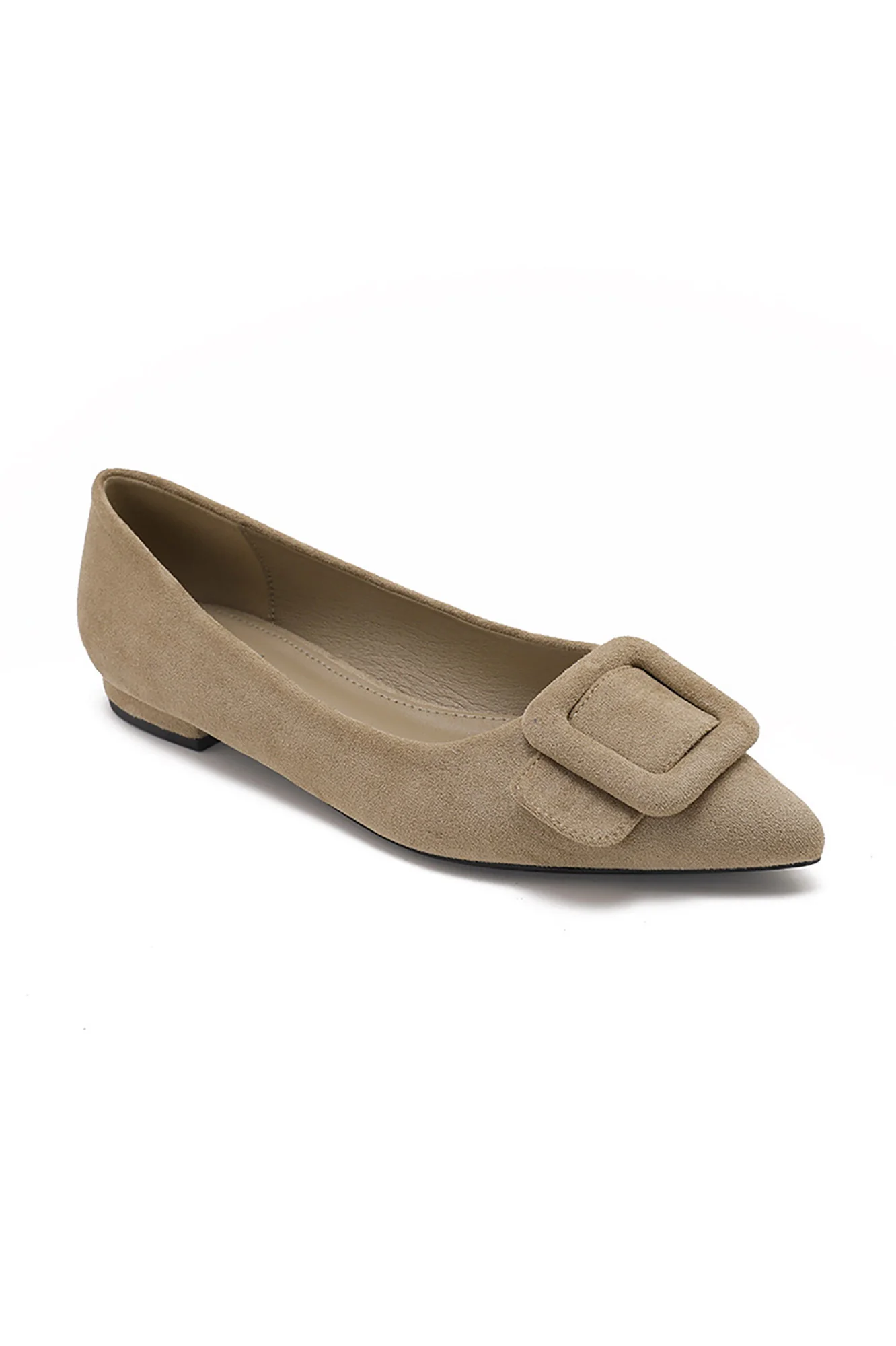 Fern Camel Suedette Buckle Flat Shoe - Enricherlife