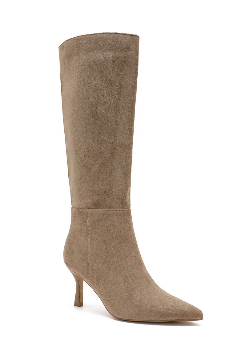Faye Stone Suedette Knee High Boots - Enricherlife