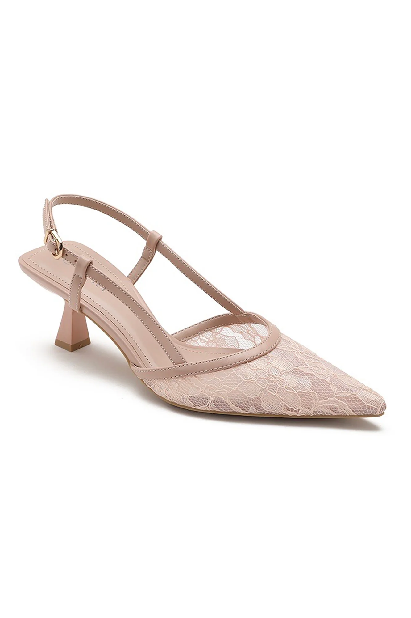 Layla Nude Lace Embroidered Kitten Heels - Enricherlife