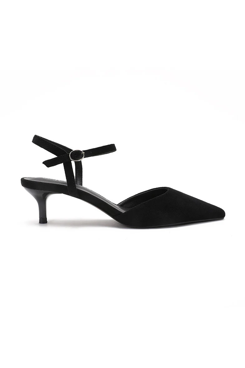 Darlene Black Suedette Kitten Heels - Enricherlife
