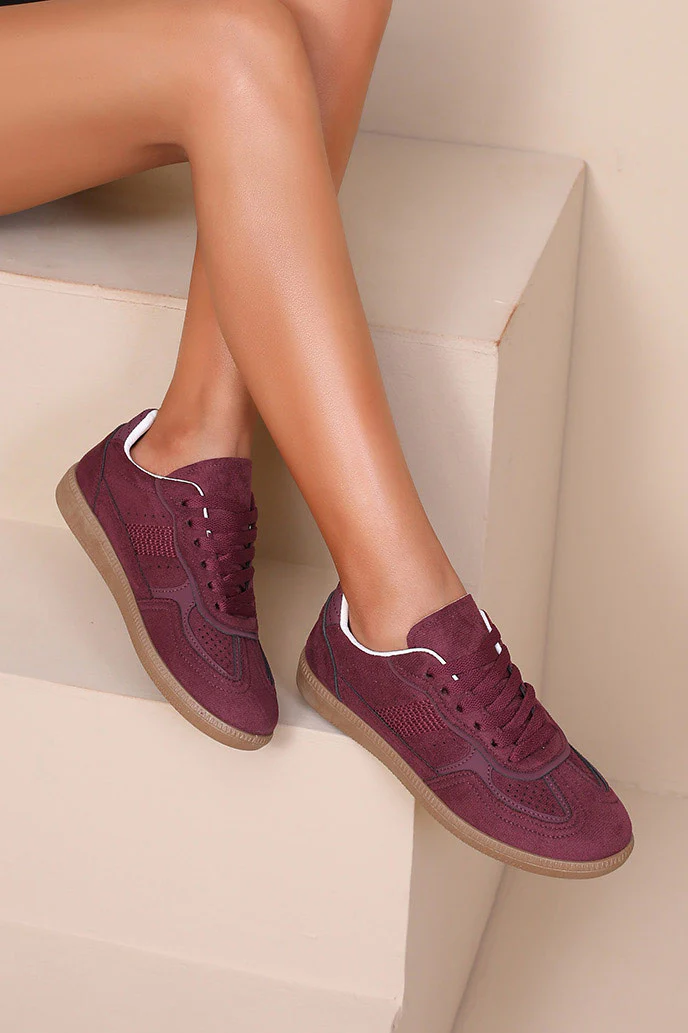 Ravi Wine Suedette Trainers - Enricherlife