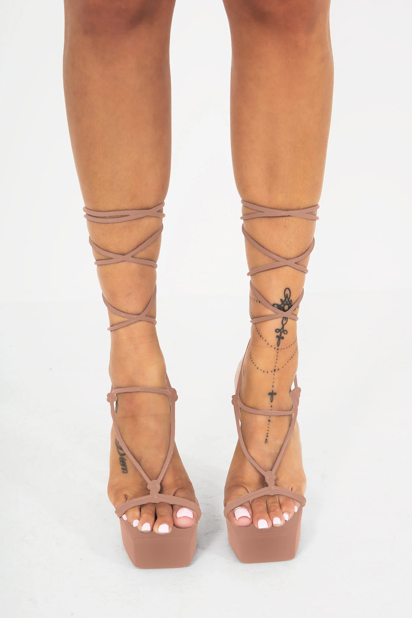 Allison Nude Lace Up Platform Heels - Enricherlife