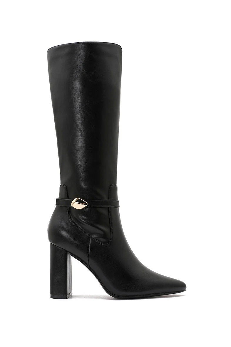 Leonie Black Gold Buckle Knee High Boots - Enricherlife