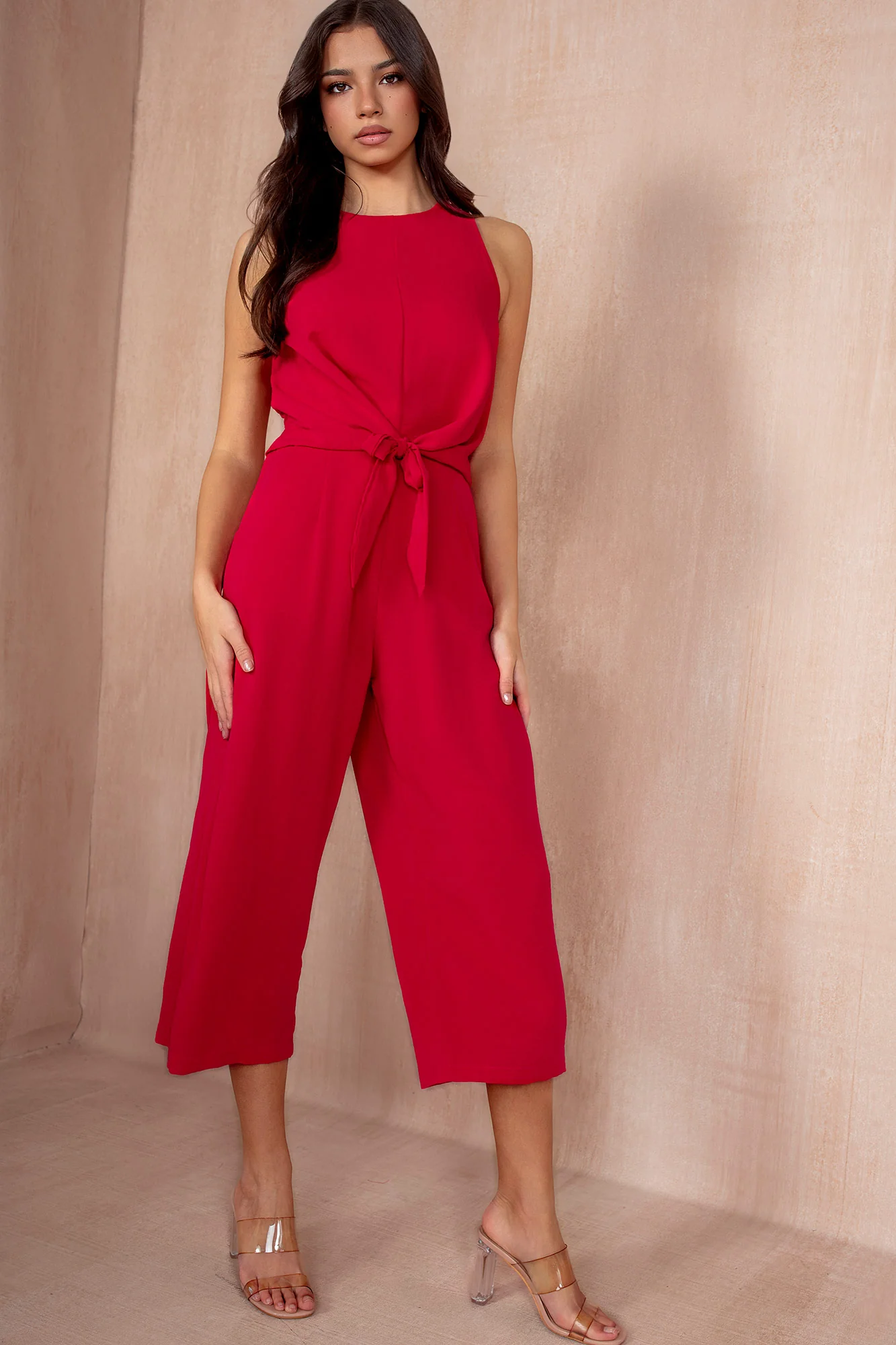 Cadhla Deep Cerise Tie Waist Jumpsuit - Enricherlife