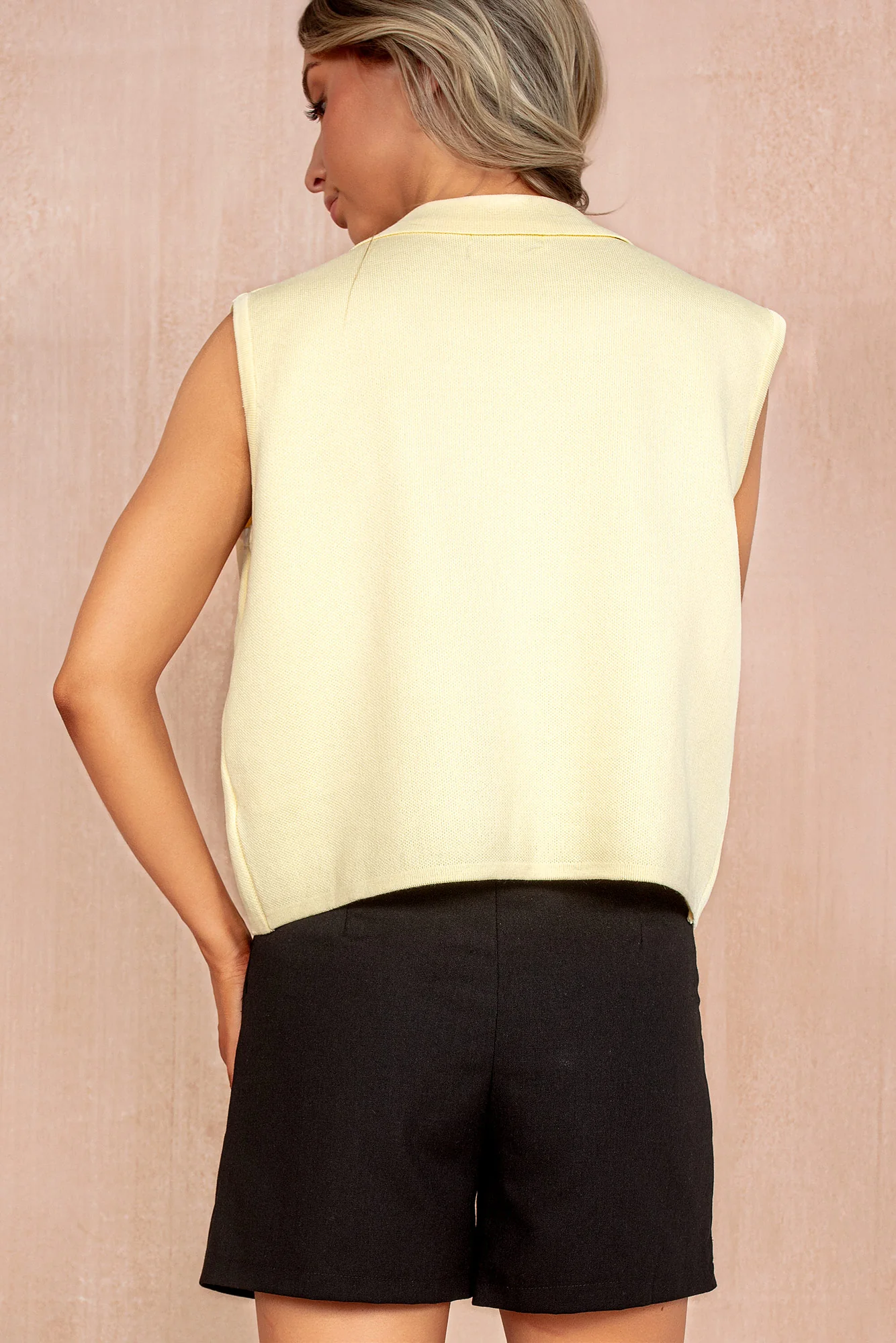 Francesca Yellow Knit Sleeveless Collar Top - Enricherlife